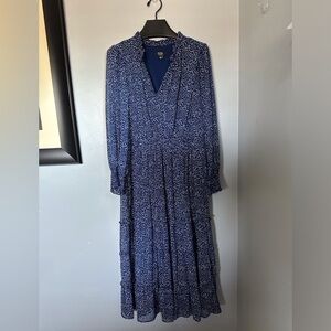 MSK Long Sleeve White Dot Tier Midi Dress 2X womens